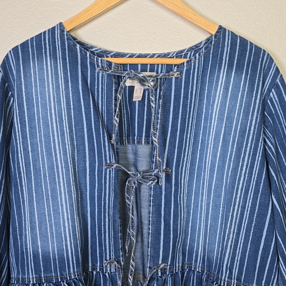 LOGO by Lori Goldstein Striped Peplum Srtle Triple Tie Denim Jacket Jacket 18W - Picture 2 of 7